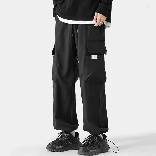 Мужские брюки-карго, мужская уличная одежда, черные брюки, мужские хип-хоп Harajuku, свободные японские винтажные корейские женские брюки с несколькими карманами