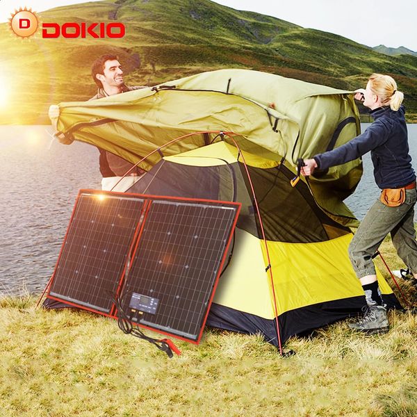 Dokio 18V 80W 160W 100W 200W Painel solar portátil dobrável com controlador de 12V Painel solar flexível para casa, acampamento, viagem 240124