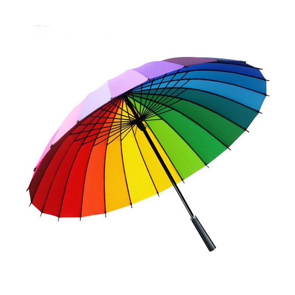 20 шт. 24 К Радужный Зонт с защитой от УФ-солнца и дождя с большой длинной ручкой, прямые разноцветные зонтики, солнечные и дождливые