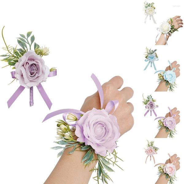 Conjunto de flores decorativas com 2 boutonnieres, flor de pulso, padrinhos de casamento, corsage artificial para festas, aniversários
