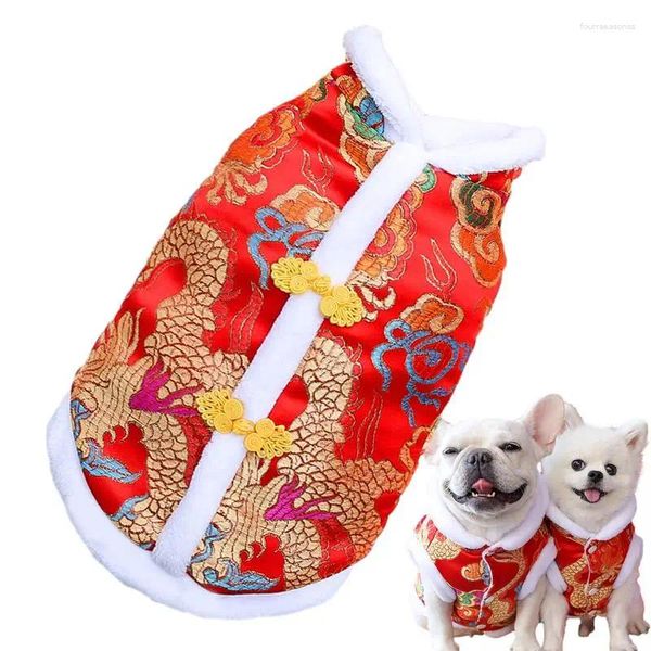Vestuário para cães Festival de primavera Roupas para animais de estimação Bordado Dragão Robe Engrossado Confortável Fácil de usar Colete de ano chinês para gatos