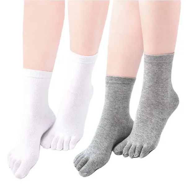 Meias masculinas 2 pares de cor sólida tubo médio cinco dedos para mulheres homens toe algodão split suor desodorante esportes