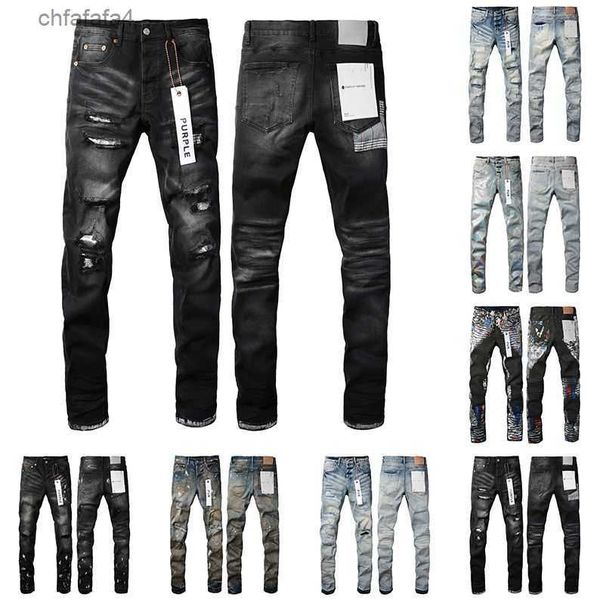 Designer Lila Jeans Denim Hosen Herren Jeans Männer Schwarze Hosen High-end Qualität Gerade Retro Ripped Biker Jean Slim Fit Motorrad Kleidung QOIO