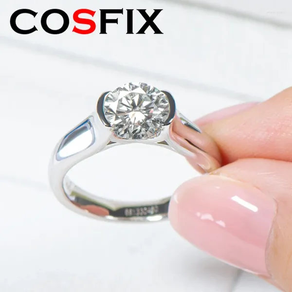 Anelli a grappolo COSFIX 2ct Moissanite Diamond Solitiare Fidanzamento per le donne Argento sterling 925 Fede nuziale con castone Impostazione