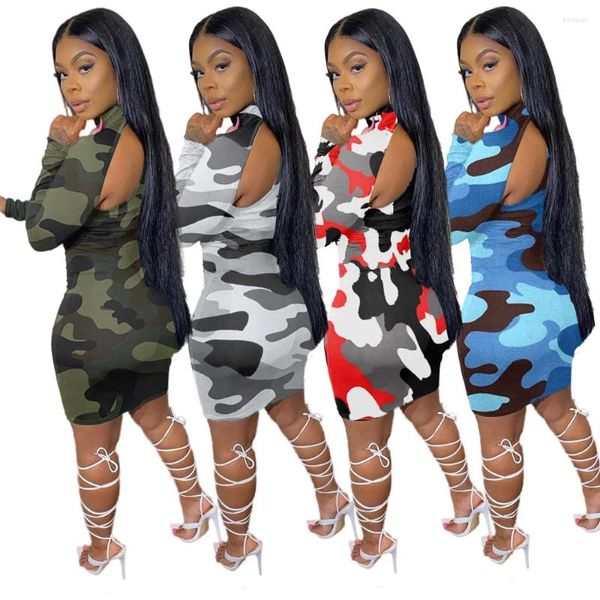 Ethnische Kleidung Verbandkleid Frauen Afrikanische Kleider Frühling Herbst Vielseitig Niedlich Camouflage Druck Bodycon Club Streetwear