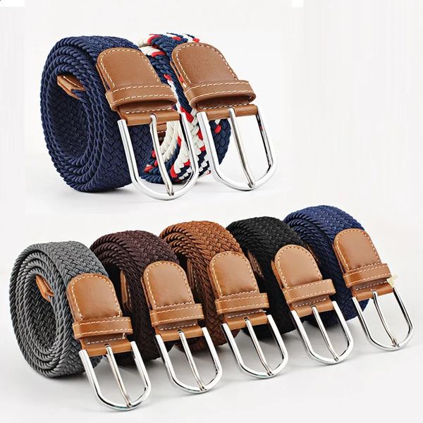 Alta qualidade moda cinto de lona trançado cintos para mulheres homens pino fivela tecido estiramento cintura cinta para jeans cinturon mujer 240122