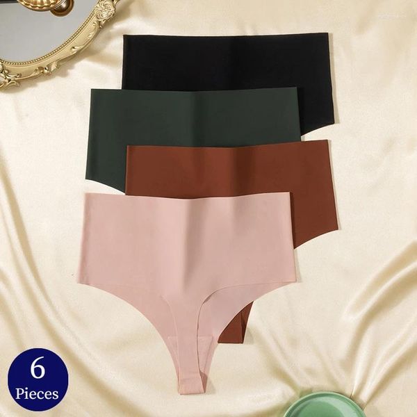 Kadın Panties Poblador 6pcs/Set Yüksek katlı dikişsiz tanga moda iç çamaşırı seksi iç çamaşırı rahat g-string külotları