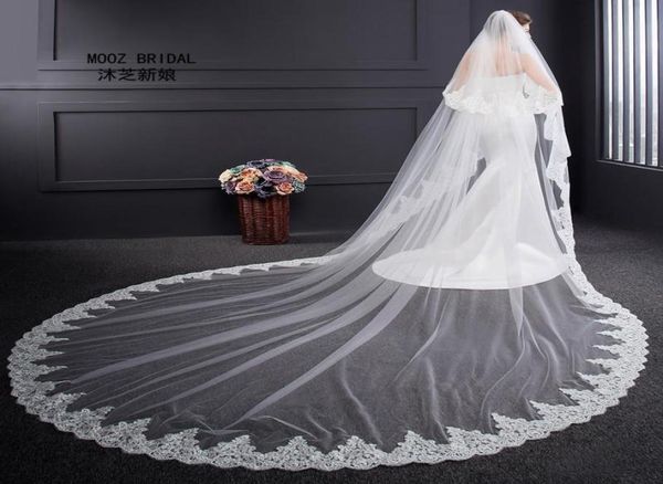 Düğün Peçe Yüksek Kalite Uzun Uzunluk İki Katman 3m Genişlik Zarif Lüks Gerçek Görüntü Uzun zarif Dantelli Metal ile Gelin Peyralar