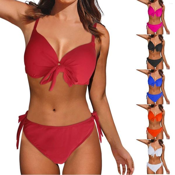 Mulheres Swimwear 2024 Mulheres Sexy Bonito Dividir Biquíni Maiô Cintura Alta Push Up Duas Peças Praia Natação Meninos Ternos de Banho Conjunto