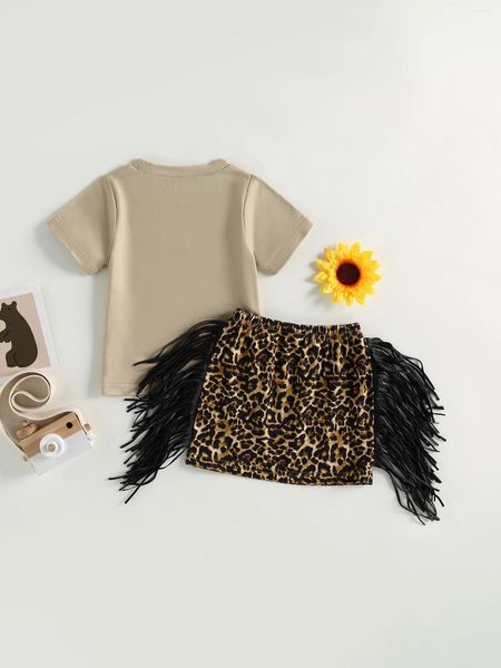 Платье для девочек, комплект с милой детской юбкой S в стиле вестерн с очаровательной футболкой с буквенным принтом и стильным мини-платьем с кисточками — идеальная одежда для вечеринки