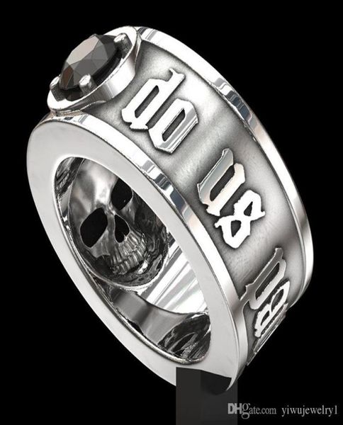 039Till Death Do Us Part039 Edelstahl-Totenkopfring mit schwarzem Diamant, Punk-Hochzeits- und Verlobungsschmuck für Männer, Größe 6 139577847