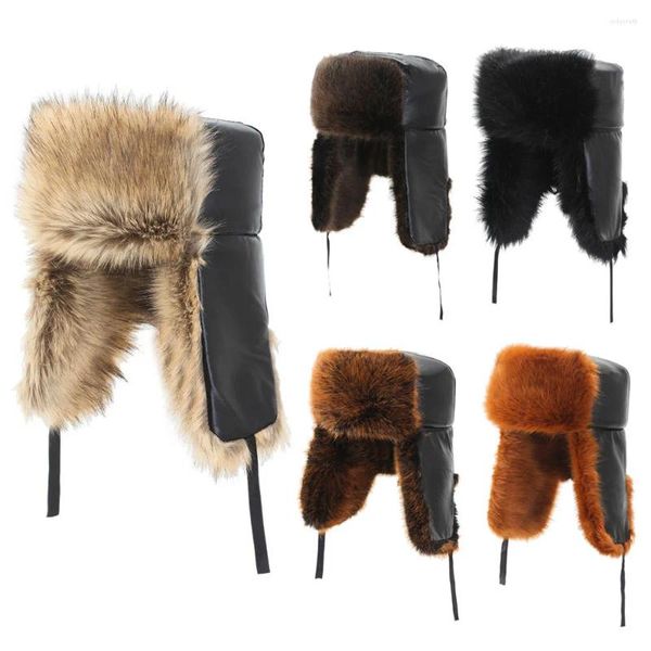 Berets homens bonés quentes chapéu de bombardeiro de pele natural com protetores de orelha inverno unisex russo ushanka chapéus reais