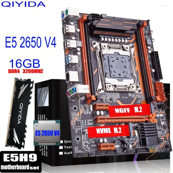Placas-mãe Qiyida X99 Conjunto de placa-mãe LGA 2011-3 Kit Xeon E5 2650 V4 CPU Processador com 16GB DDR4 ECC RAM Memória SSD NVME M.2