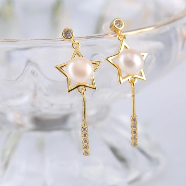 Brincos pendurados verão moda simples formato de estrela com borlas para mulheres longas pérolas coloridas banhadas a ouro