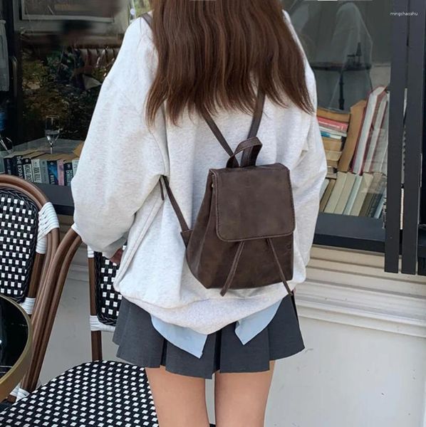 Bolsas escolares americanas vintage simples todas combinam Women Backpack 2024 Moda Casual Literário Adolescente Mini Ladies Bag de ombro