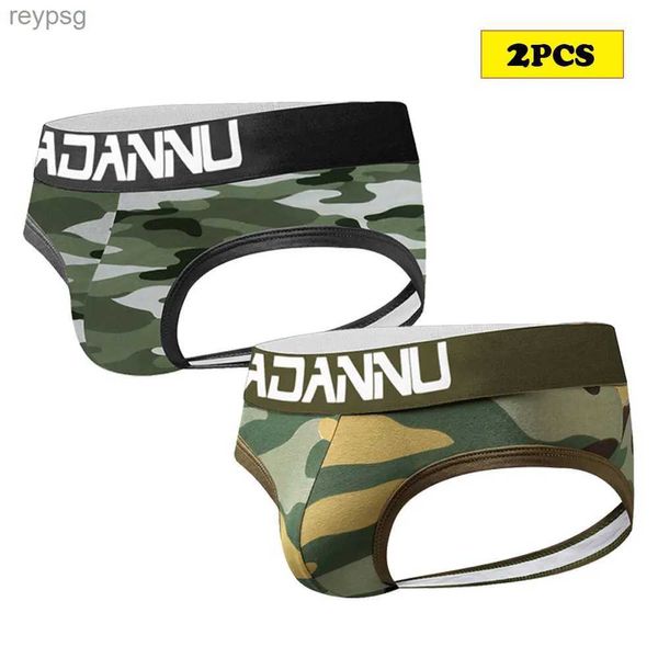 Slips Höschen 2PCS Männer Camouflage Unterwäsche Sexy G-string Jockstraps Homosexuell Tanga Thongs Jock Strap AD142 YQ240215