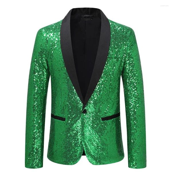 Erkek Suit Blazer Prom Performans Elbise Sequin Seksi Parlak Hafif Streç V-Yok Asetat Fiber Rahat Moda