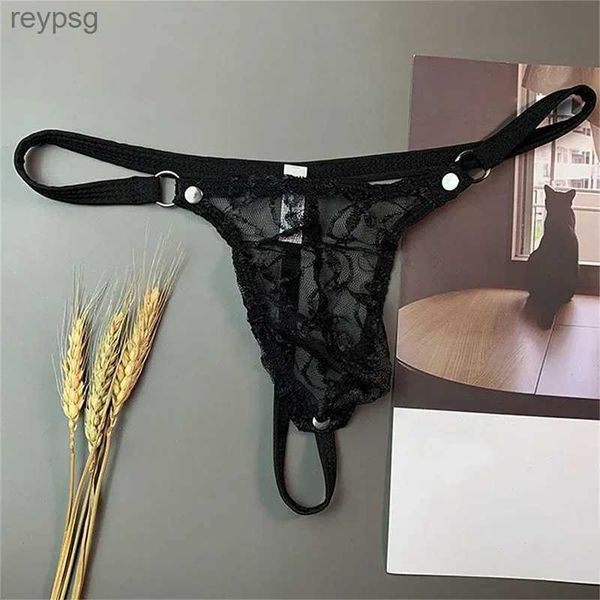 Slips Höschen für Männer, volle Spitze, transparenter Tanga, männlicher dünner Gürtel, dehnbare Unterwäsche, niedrige Taille, Suspensorium, schwules Netz, hohler T-Rücken-G-String YQ240215