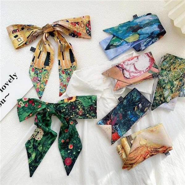 Lenços Moda Mulheres DIY Multifuncional Estreito Longo Cachecol Turbante Impressão Scrunchies Fita Streamer Headband Acessórios