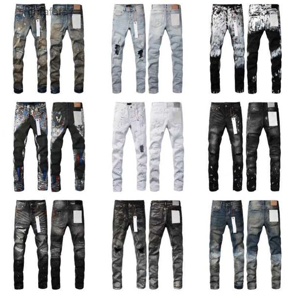 Herren-Designer-Jeans in Lila, Distressed, zerrissen, Motorrad, schmal, gerade, Spritzer-Tinte, gefaltete Hose, Herren-Druck zur Herstellung altmodischer Strumpfhosen, Größe 28–40, 6MI0, 6MI0