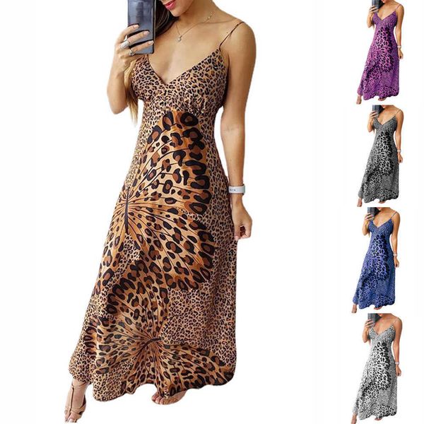 Vestidos sexy urbanos novo vestido de leopardo suspensor feminino com decote em v vestido sem mangas saia de fundo