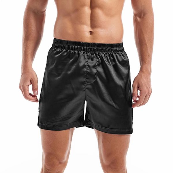 Mens Casual Underwear Sleep Shorts Cetim Boxers Seda Suave Pijama Shorts Homem Cor Sólida Casa Pijamas Yoga Sports Cuecas 240202