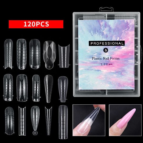 120 PcsSet transparente unhas falsas acrílico cápsulas de unhas francesas cobertura completa ferramenta de acessório de ponta de unha falsa 240127