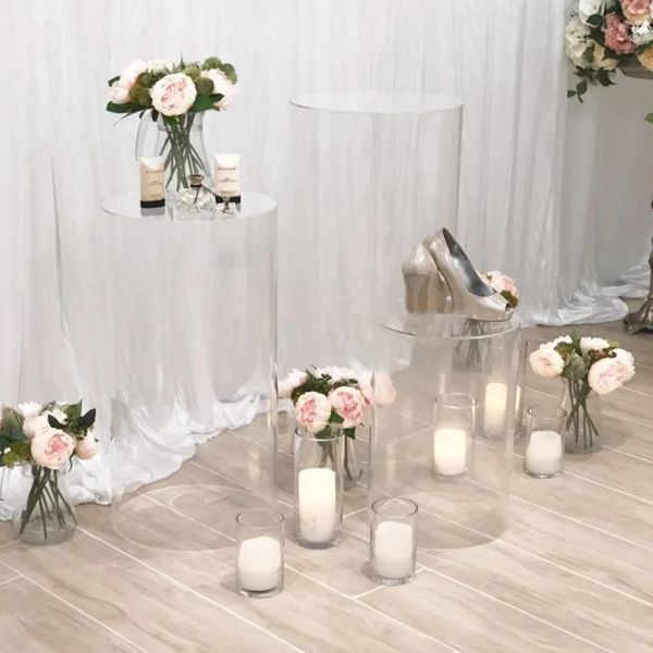 Atacado claro acrílico moderno coluna pedestal retângulo flor suporte de mesa conjunto para decorações de festa em casa