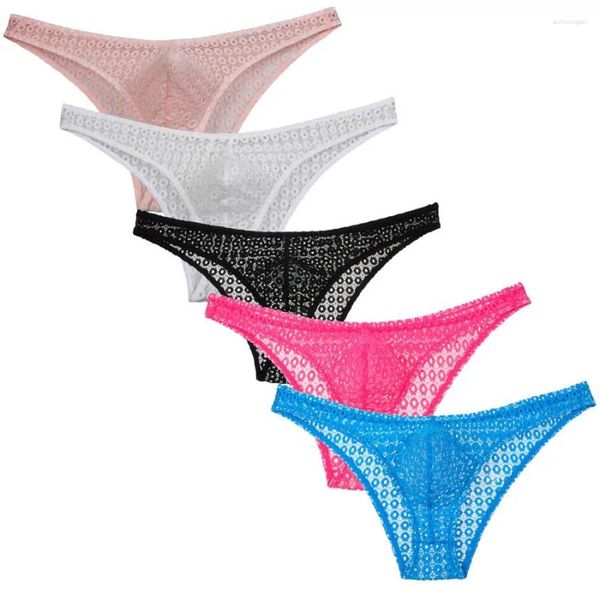 Cuecas 4 Pçs / lote Sexy Men's Jacquard Hollow Underwear Lace Bolsa Briefs Guys Sheer Bikini Breves Calças