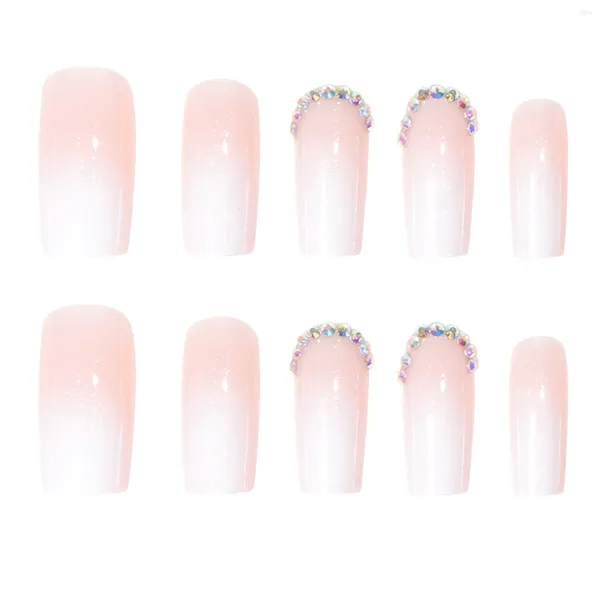 Накладные ногти розово-белые градиенты квадратные накладные искусственные ногти с полным покрытием для покупок, путешествий, свиданий