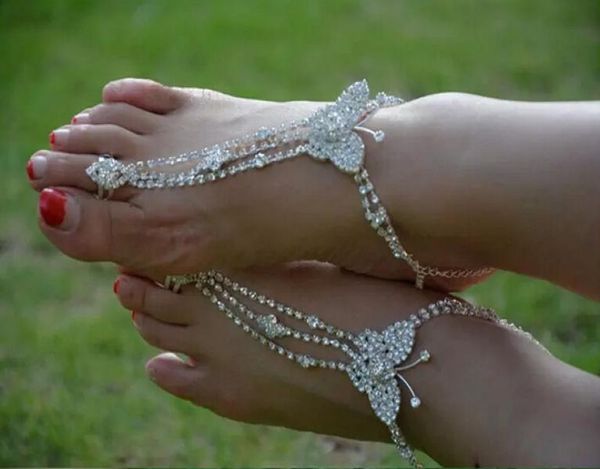 1 par de sandálias descalças borboleta de cristal praia casamento pé tornozeleira tornozelo nupcial7016964