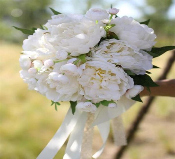 JaneVini Vintage-Brautstrauß mit weißen Pfingstrosen, 2018, künstlicher Hochzeitsstrauß, Hochzeitsfotografie, mit Blumen, Spitzengriff, Ramo D4005458746
