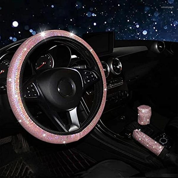Capa elástica para volante de carro, alça elástica universal 37/38cm, diamante brilhante, quatro estações, cristal, estilo feminino, interior