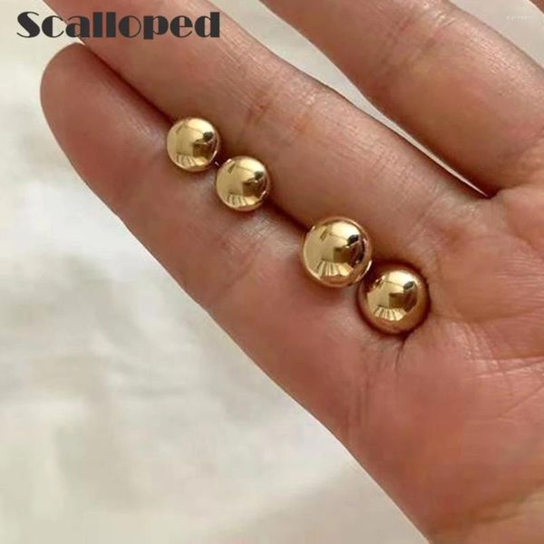 Saplama küpe taraklı modaya uygun altın renkli küçük top kadınlar için basit paslanmaz çelik 6mm 8mm kulak aksesuarları moda takı