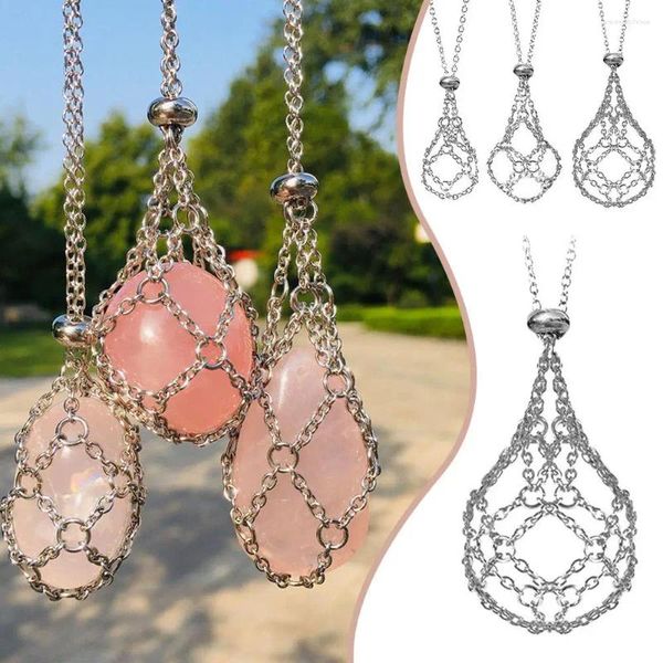 Anhänger Halsketten Kristall Stein Halter Net Tasche Halskette Gewebt Einstellbare Edelstahl Seil Geschenke Kette Schmuck S D8D1