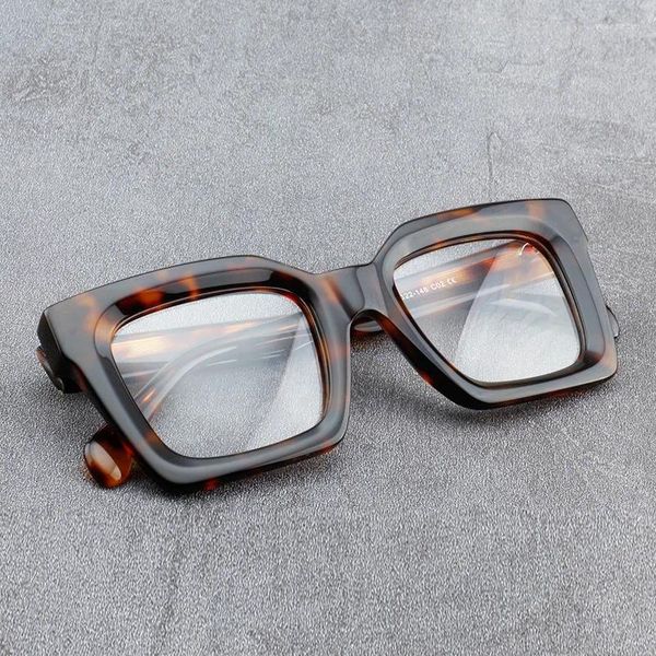Óculos de sol quadros acetato quadrado tartaruga óculos homens designer artesanal clássico óculos prescrição mulheres grande rosto óculos com caso