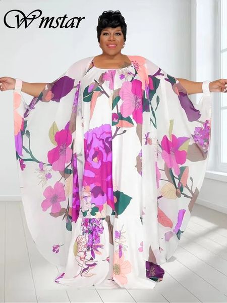 Wmstar plus size conjuntos de vestido feminino verão deslizamento vestido floral e casaco férias verão longo conjunto correspondência atacado dropshiping 240125