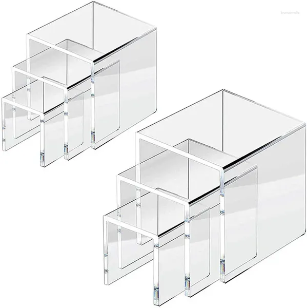 Ganci 6 pezzi / set 3 dimensioni Rack di stoccaggio in acrilico Supporto trasparente Display Riser Passi Stand Scaffale Vetrina Dessert Organizzatore di gioielli