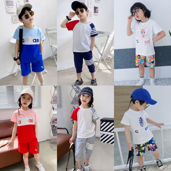 Sommer T-Shirts Set Baby Palm Kinder Jungen Mädchen Stylist Kleidung Viertel abgeschnittene Hosen Kinder Jugend Kleinkind Reine Baumwolle Zweiteiliges Set D71t #