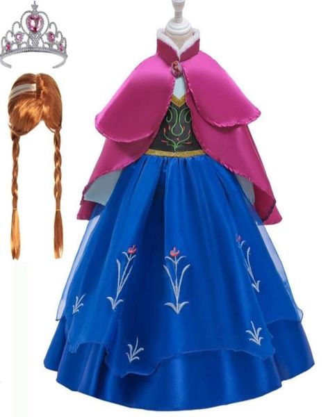 Отправить перчатки для волос с короной Платье для маленьких девочек Рождество Анна Принцесса Косплей Костюм весна для дня рождения Платье Vestidos Menina T21501073