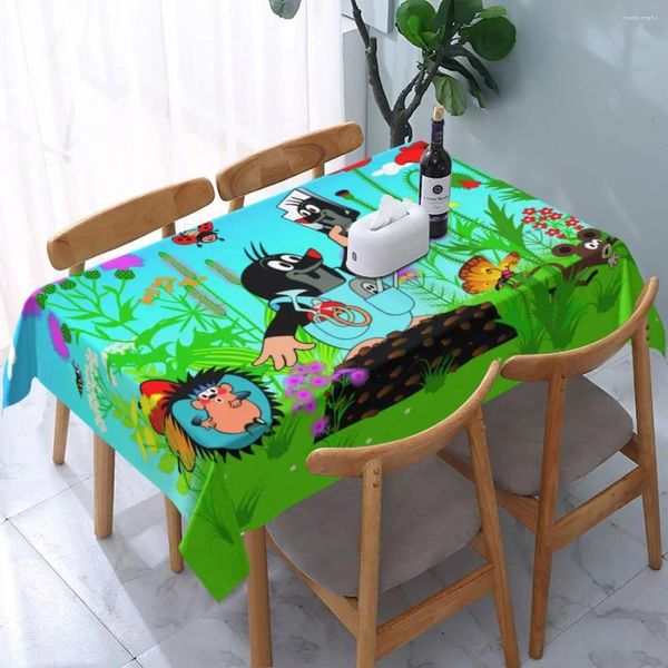 Toalha de mesa retangular à prova de óleo feliz mole krtek capa cabida desenho animado pequeno maulwurf toalha de mesa para jantar