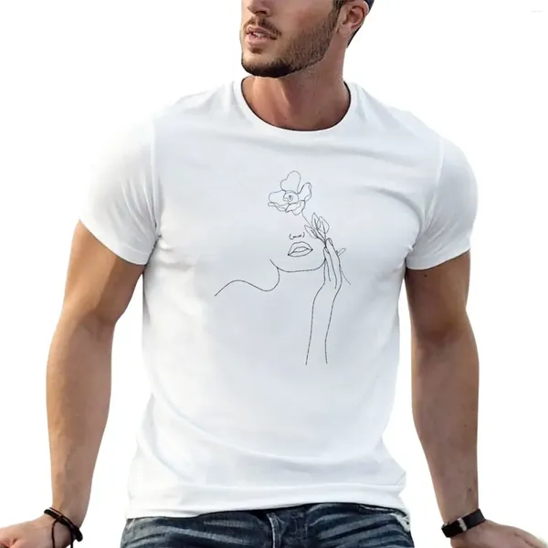 Polo da uomo Linea astratta Arte Donna con fiori T-shirt Abbigliamento hippie Divertenti uomini