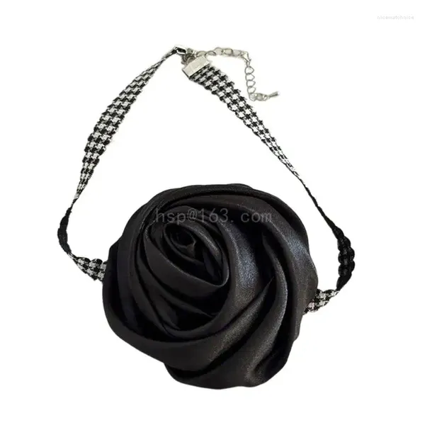 Ожерелья с подвесками, ожерелье с цветком розы и воротником на шею, темпераментное шелковое колье для женщин, вечерние украшения для ключицы, подарок