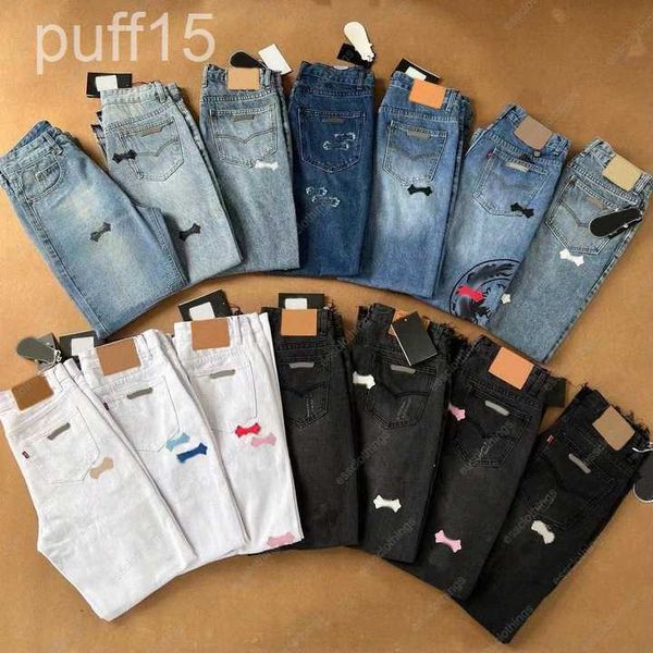 Jeans da uomo firmati Crea pantaloni dritti cromati vecchi lavati Stampe di lettere per donna Uomo Leopard Pantalone lungo casual stile Chromees Heart A5o2