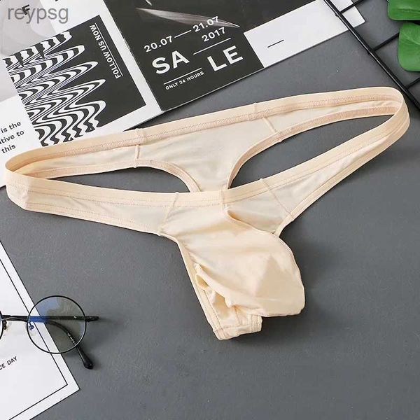 Cuecas calcinha bulge bolsa masculina sexy g-string suave gelo seda roupa interior baixo aumento bikini troncos homem t-back tangas cuecas macias yq240215