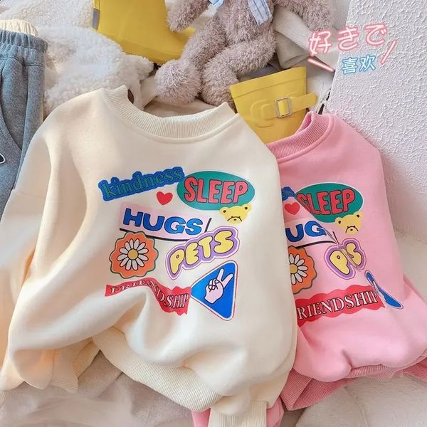 Mädchen Tops Herbst Warm Halten Winter für Kinder Koreanische Langarm T-shirts Kinder Pullover Casual Pullover Baby Jungen Kleidung 240131