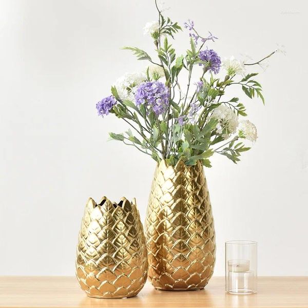 Vasen, vergoldete Ananas-Keramikvase, Blumentöpfe, Arrangement, Schreibtischdekoration, hydroponisches Porzellan, moderne Heimdekoration