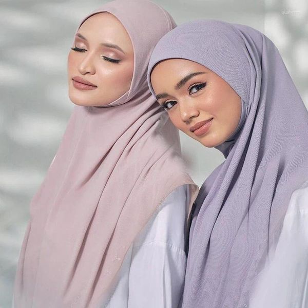 Шарфы 2024, женский мусульманский хиджаб, трикотажный шарф, готовый к ношению исламский однотонный головной платок, платок Femme Musulman, бандана, повязка на голову