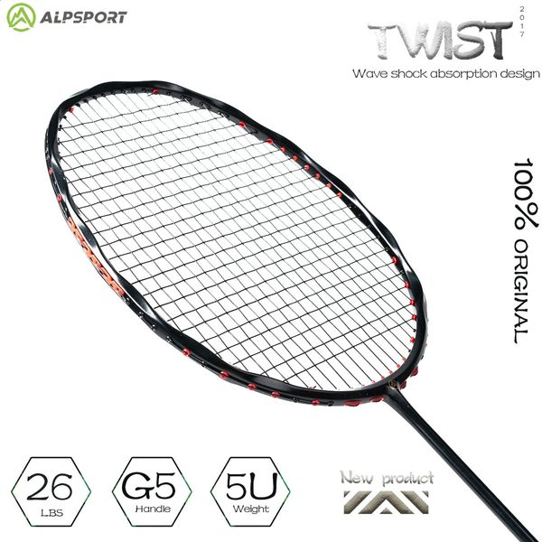 Alpsport v5 2 pcslot raquete de badminton máximo 38 libras 5u 75g onda quadro fibra carbono completo com cordas e aderência 240202