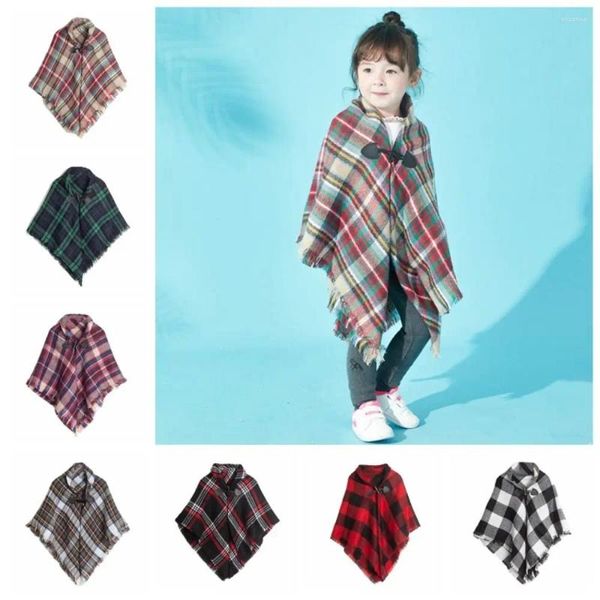 Sciarpe Mantello scozzese con nappa Mantello con fibbia in corno dolce Mantello a quadri Scialle in cashmere Sciarpa per bambini stile coreano da donna